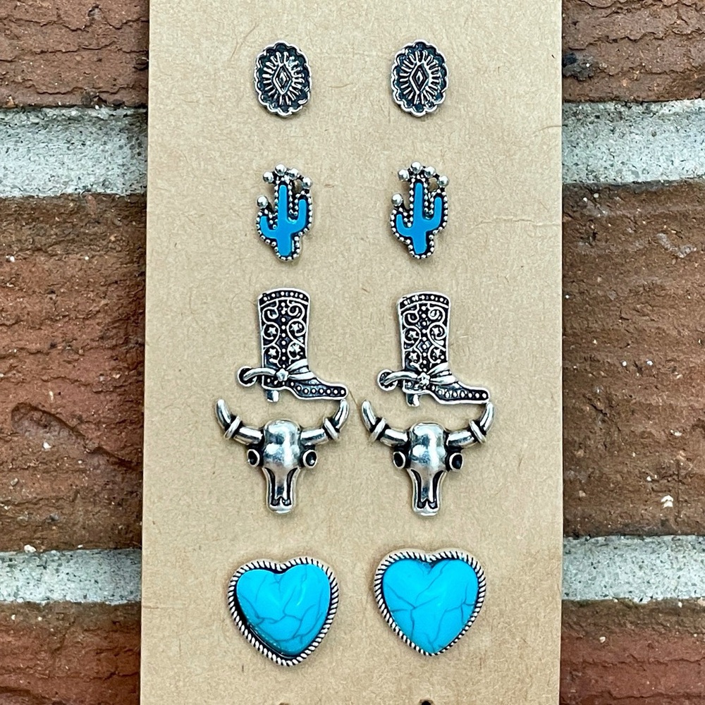 Turquoise Heart Stud Earring Set